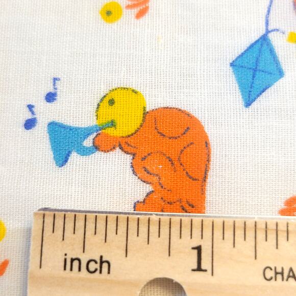 Cotton Fabric Orange Cartoon Turtles Playing Music Flying Kites 16" x 44" - Picture 5 of 12